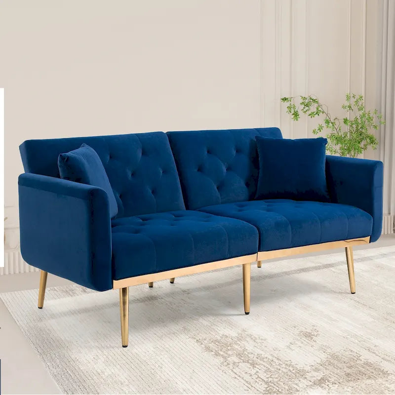 Velvet Tufted Loveseat Sleeper Sofa with Rose Gold Legs