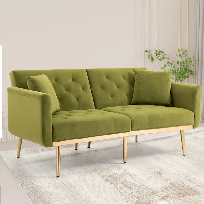 Velvet Tufted Loveseat Sleeper Sofa with Rose Gold Legs