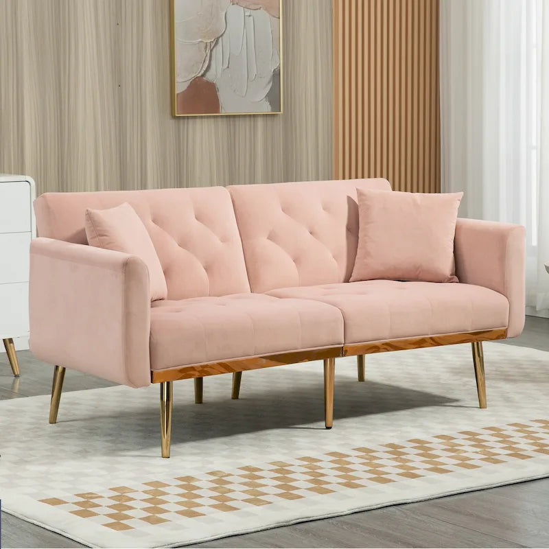 Velvet Tufted Loveseat Sleeper Sofa with Rose Gold Legs