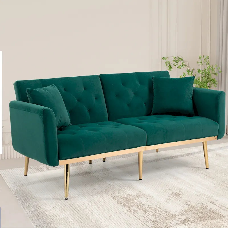 Velvet Tufted Loveseat Sleeper Sofa with Rose Gold Legs