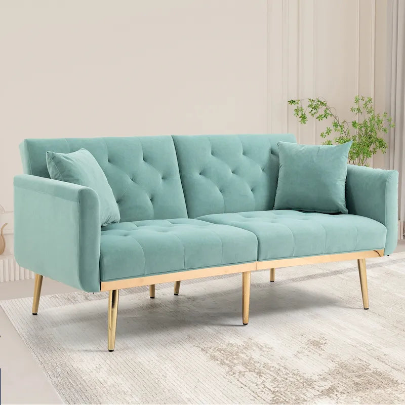 Velvet Tufted Loveseat Sleeper Sofa with Rose Gold Legs