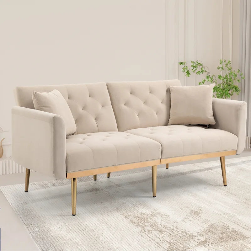 Velvet Tufted Loveseat Sleeper Sofa with Rose Gold Legs