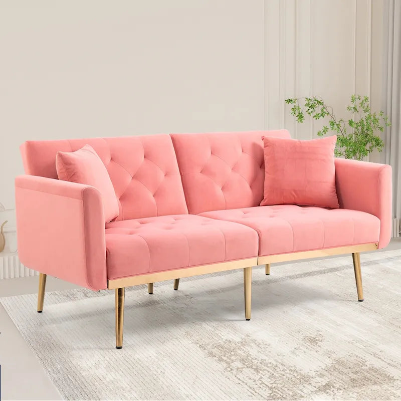 Velvet Tufted Loveseat Sleeper Sofa with Rose Gold Legs