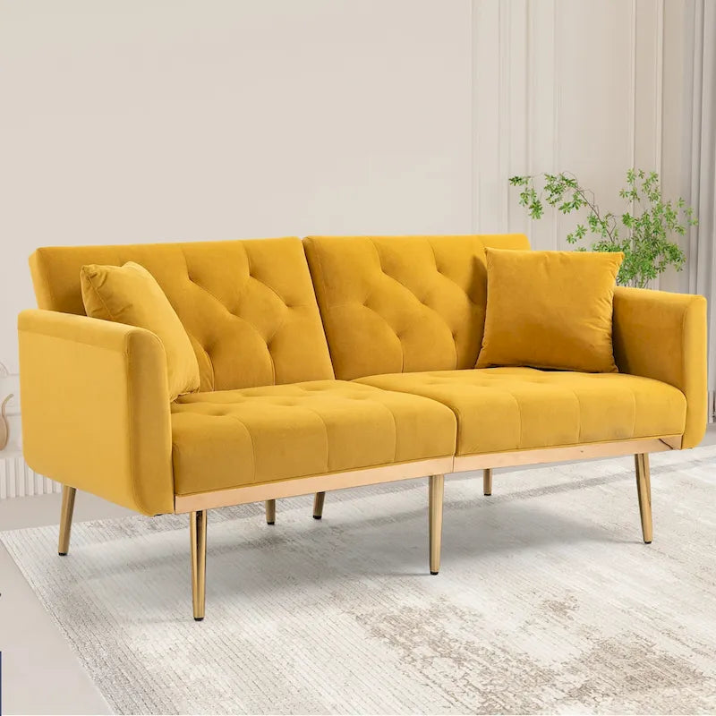 Velvet Tufted Loveseat Sleeper Sofa with Rose Gold Legs