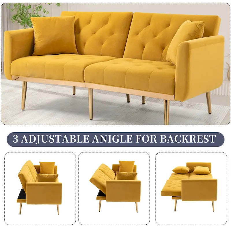Velvet Tufted Loveseat Sleeper Sofa with Rose Gold Legs