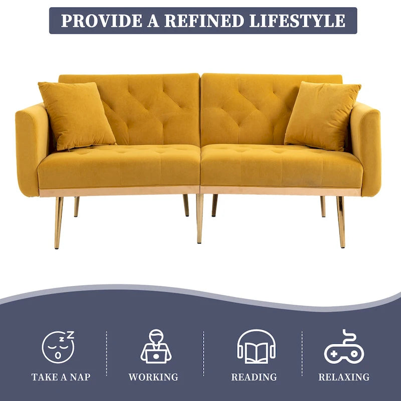 Velvet Tufted Loveseat Sleeper Sofa with Rose Gold Legs