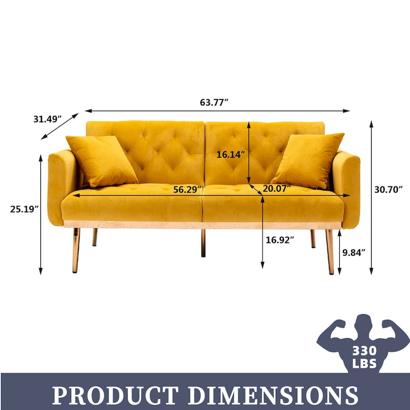 Velvet Tufted Loveseat Sleeper Sofa with Rose Gold Legs