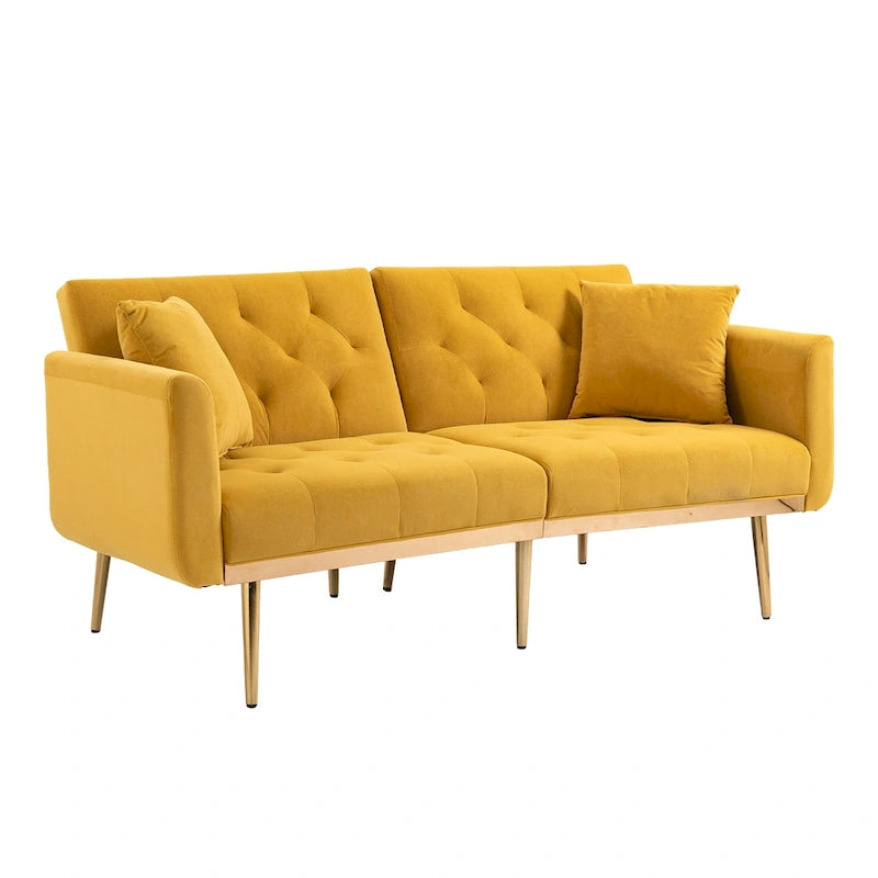 Velvet Tufted Loveseat Sleeper Sofa with Rose Gold Legs