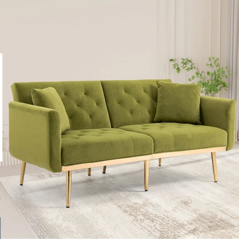 Velvet Tufted Loveseat Sleeper Sofa with Rose Gold Legs