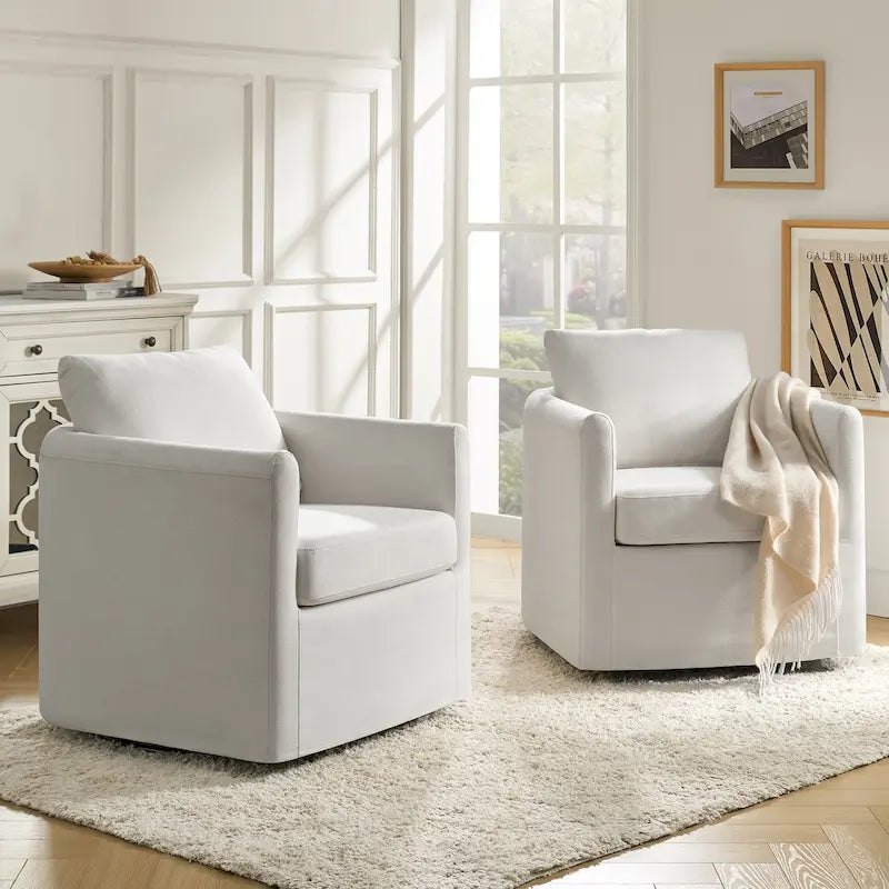 Modern 360-Degree Swivel Barrel Chair with Removable Slipcover, Set of 2