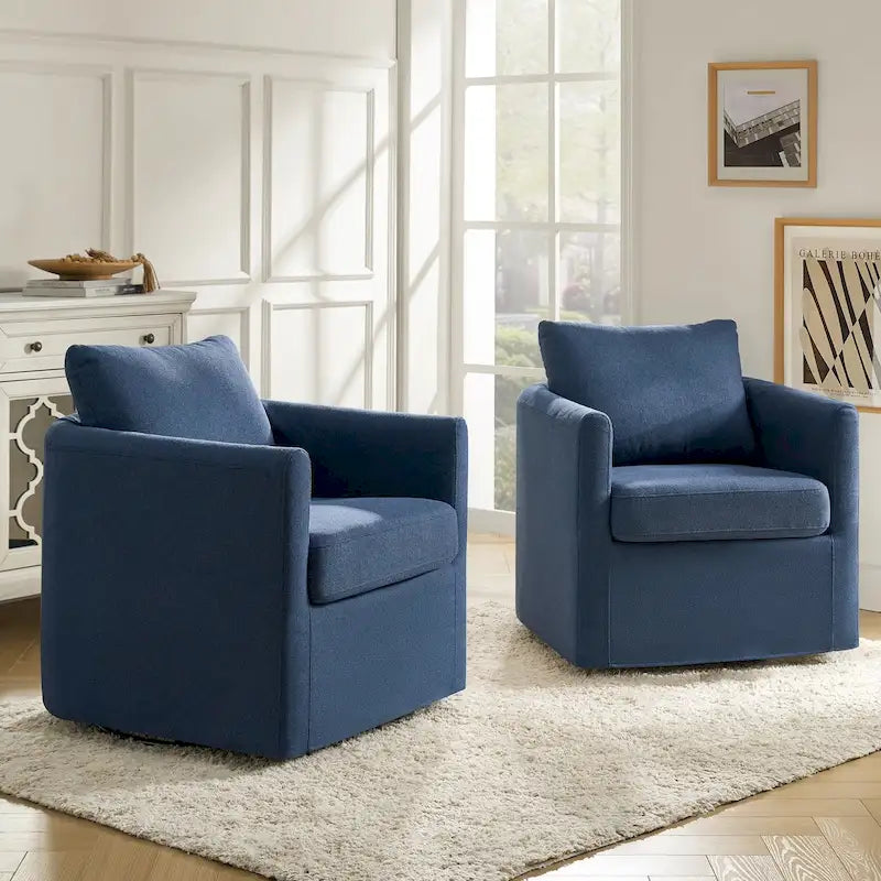 Modern 360-Degree Swivel Barrel Chair with Removable Slipcover, Set of 2