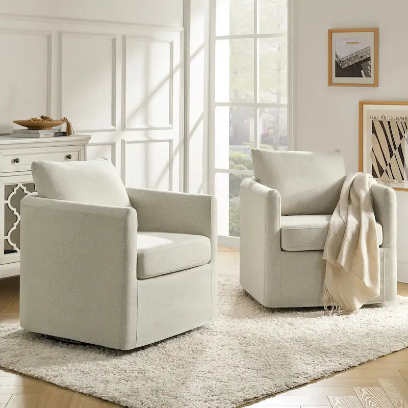 Modern 360-Degree Swivel Barrel Chair with Removable Slipcover, Set of 2