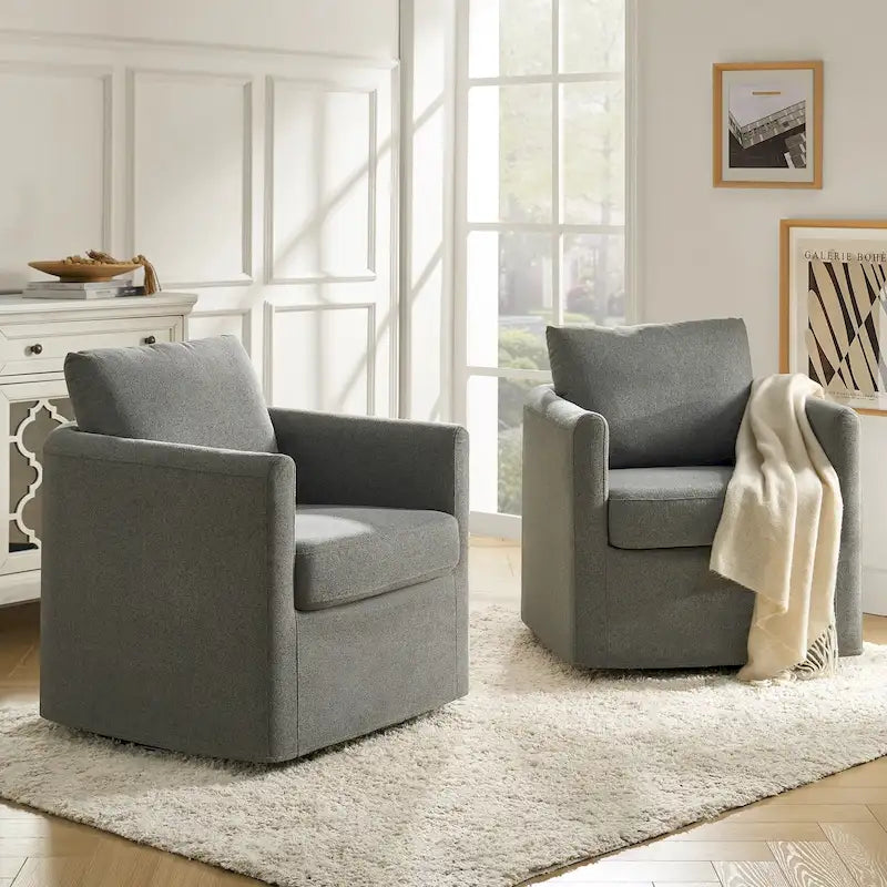 Modern 360-Degree Swivel Barrel Chair with Removable Slipcover, Set of 2