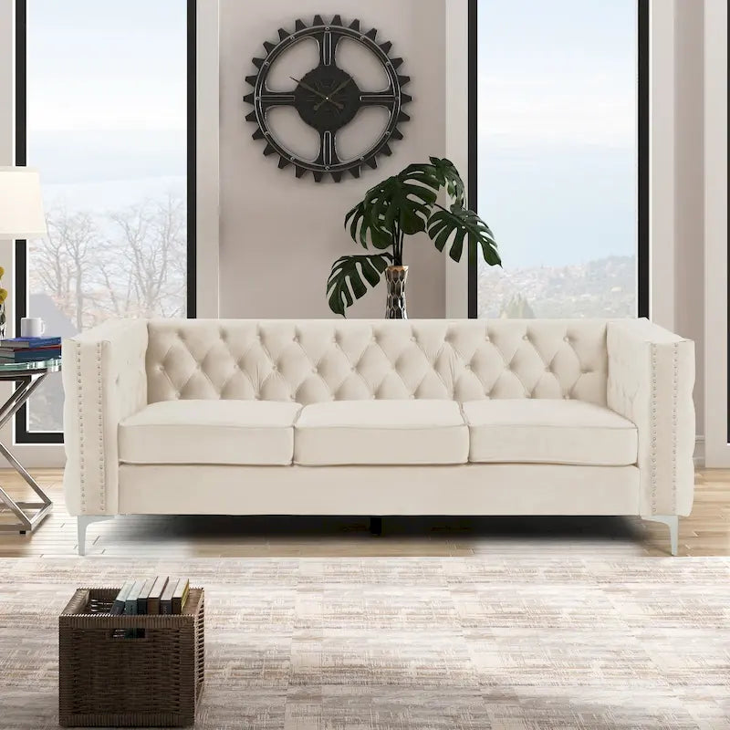 Modern Deep Velvet Sofa, 3-Seater