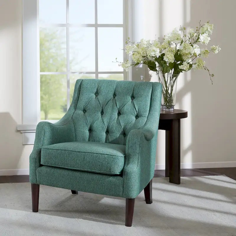 Button Tufted Accent Chair with Removable Seat Cushion and Solid Wood Legs