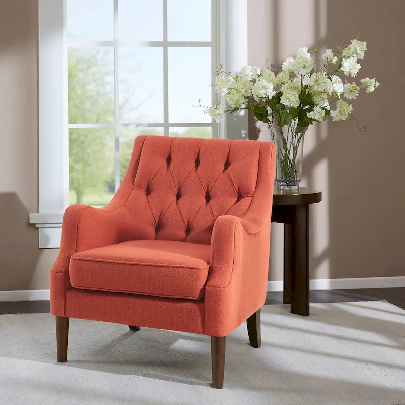 Button Tufted Accent Chair with Removable Seat Cushion and Solid Wood Legs
