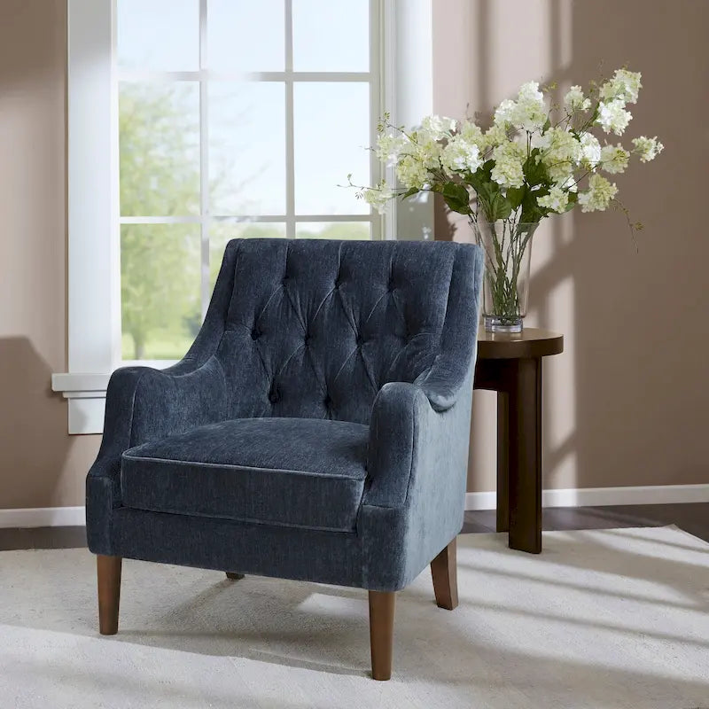Button Tufted Accent Chair with Removable Seat Cushion and Solid Wood Legs