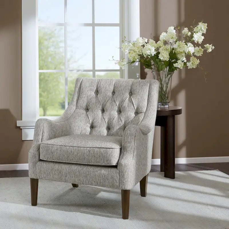 Button Tufted Accent Chair with Removable Seat Cushion and Solid Wood Legs