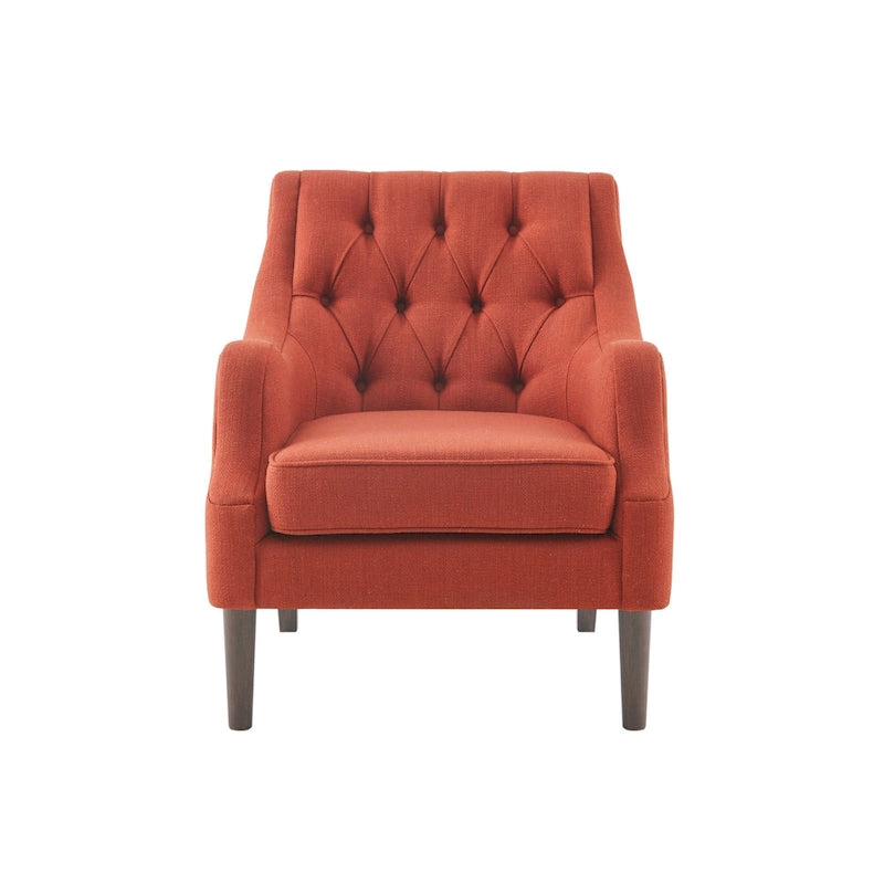 Button Tufted Accent Chair with Removable Seat Cushion and Solid Wood Legs