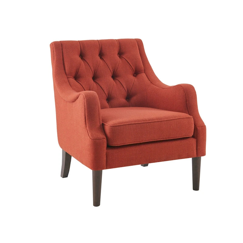 Button Tufted Accent Chair with Removable Seat Cushion and Solid Wood Legs