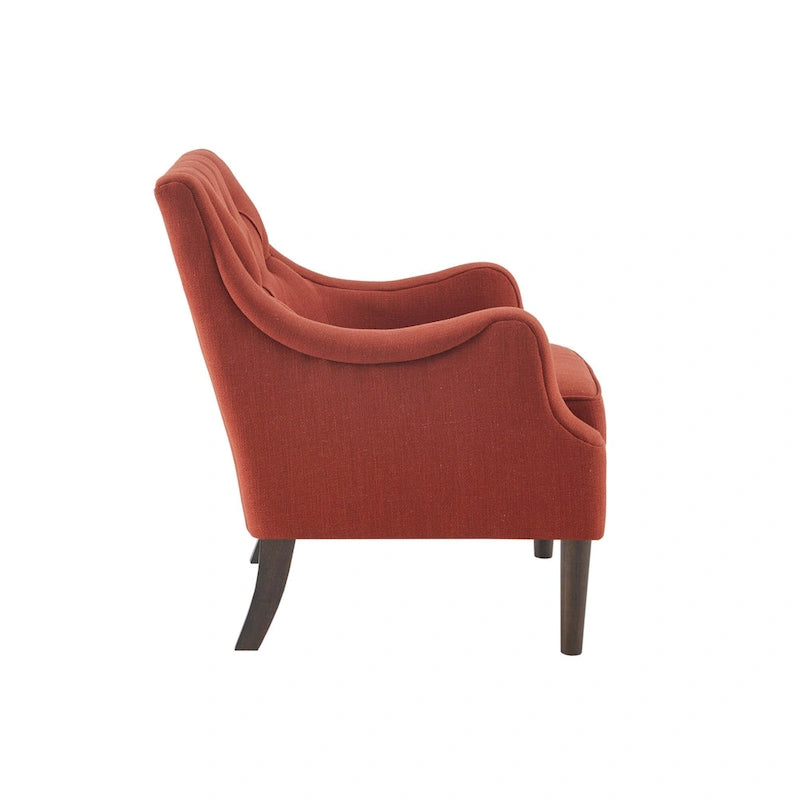 Button Tufted Accent Chair with Removable Seat Cushion and Solid Wood Legs