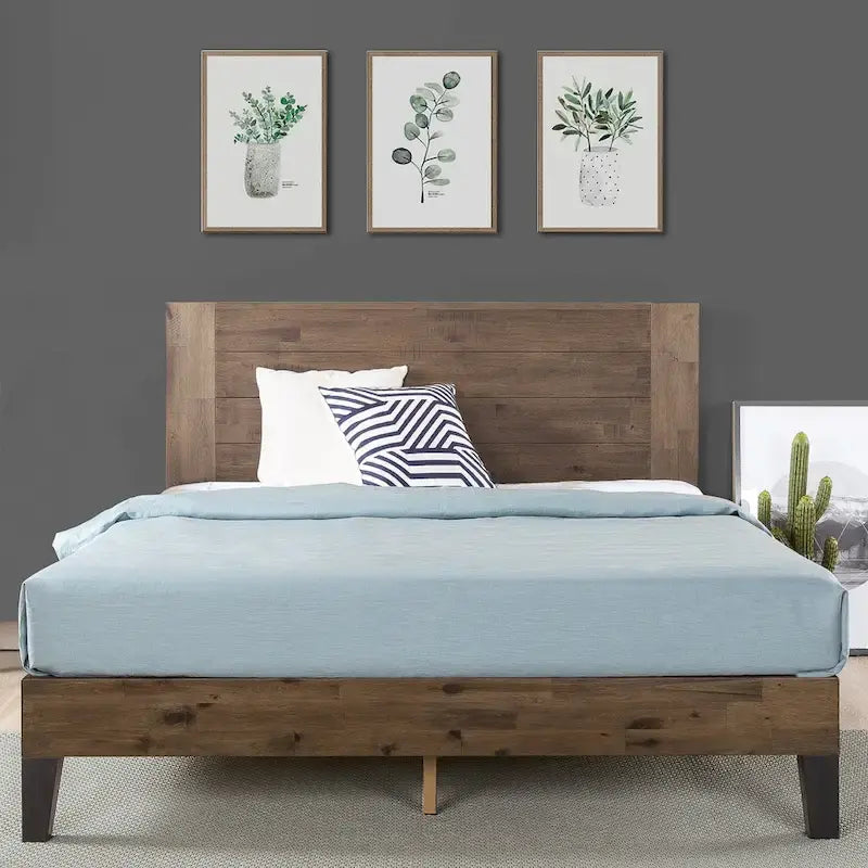 Brown Wood Platform Bed Frame with Headboard