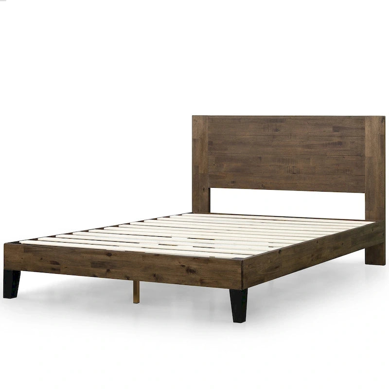 Brown Wood Platform Bed Frame with Headboard
