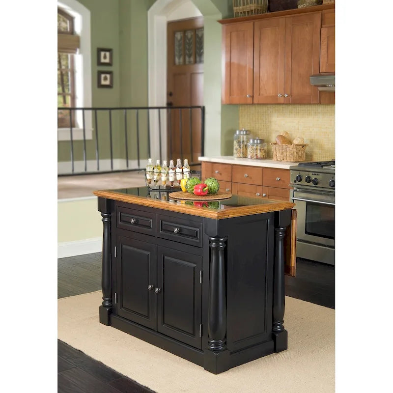 Kitchen Island with Hardwood Top, Drop Leaf and Adjustable Shelves