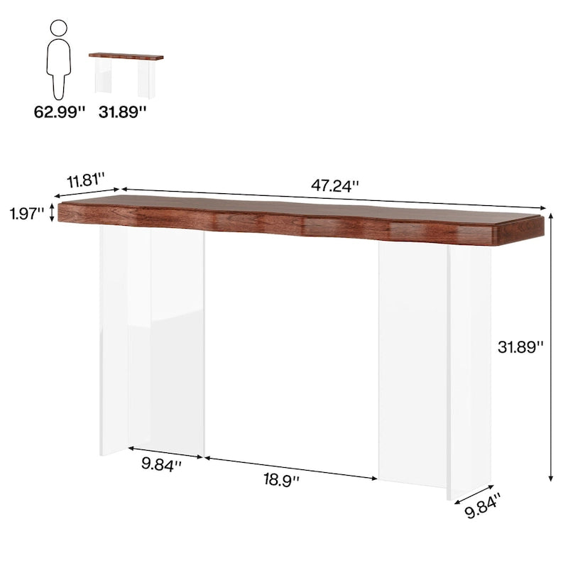 47 Inch Console Sofa Table with Acrylic Legs for Entryway or Hallway