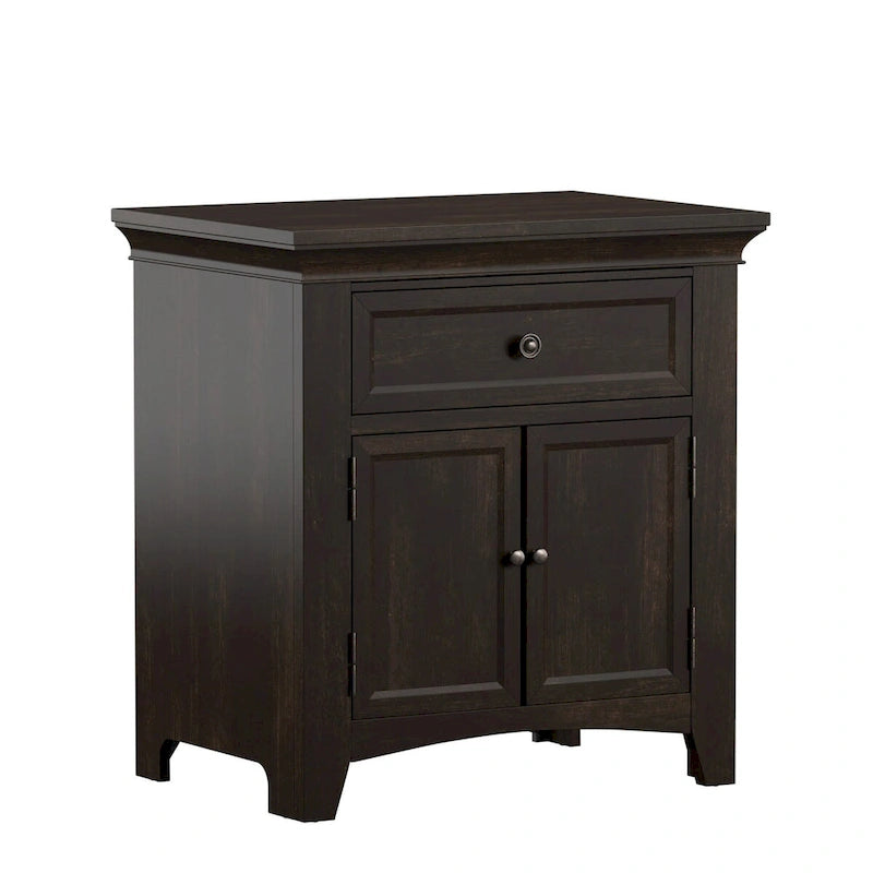 1-Drawer Wood Cupboard Nightstand with Charging Station
