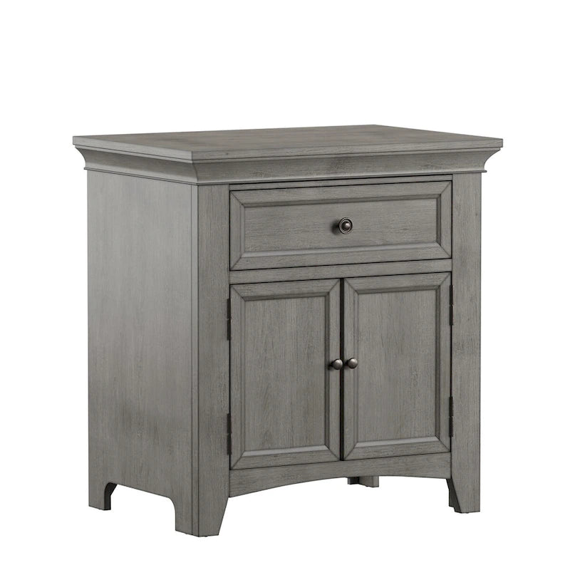 1-Drawer Wood Cupboard Nightstand with Charging Station
