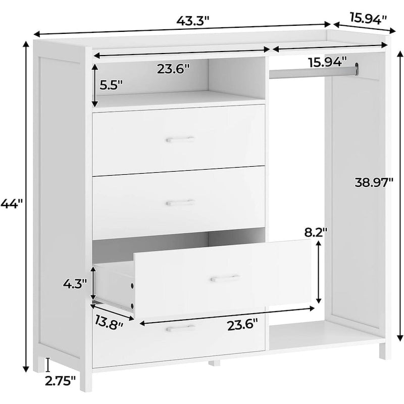 Bedroom Dresser with Clothing Rack, 4 Drawers and RGB LED Lights
