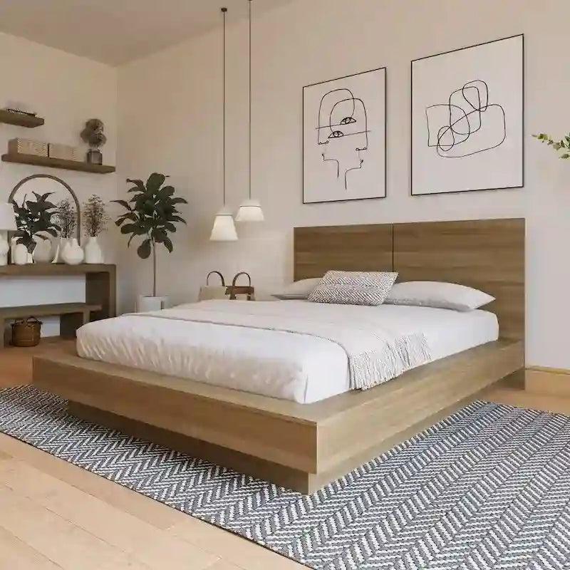 Platform Bed with Upholstered Headboard