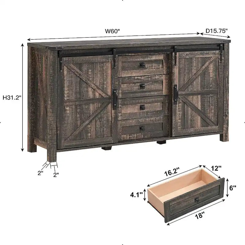 Farmhouse Dresser and Chest of Drawers, Dresser TV Stand with Storage