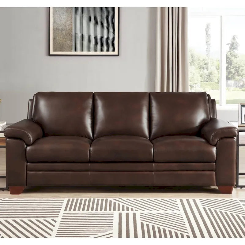 Top Grain Leather Sofa Couch with Pocketed Coils and Solid Wood Frame