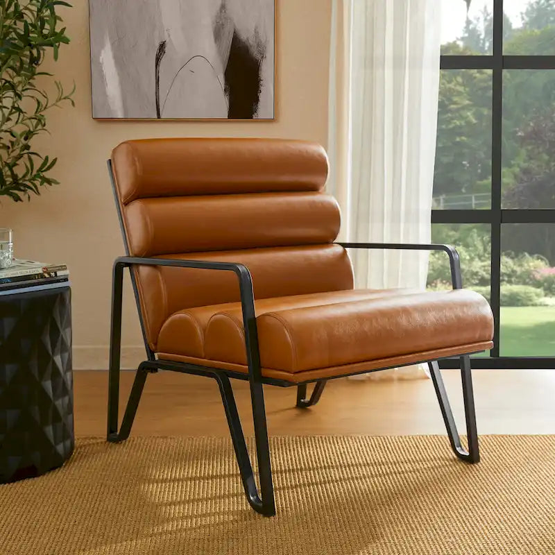 Modern Comfy PU Leather Accent Chair with Metal Frame, 26.75 Inch Wide
