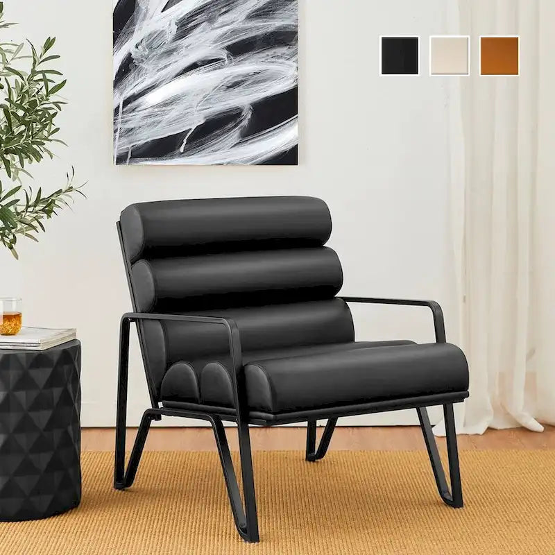 Modern Comfy PU Leather Accent Chair with Metal Frame, 26.75 Inch Wide