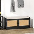 Rattan Shoe Storage Bench with Cushion and Adjustable Shelves, 39.8Wx15.7Dx18.1H