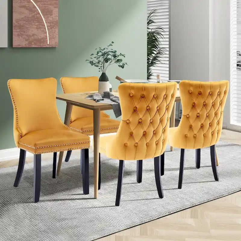 Velvet Upholstered Wingback Dining Chairs, Set of 2