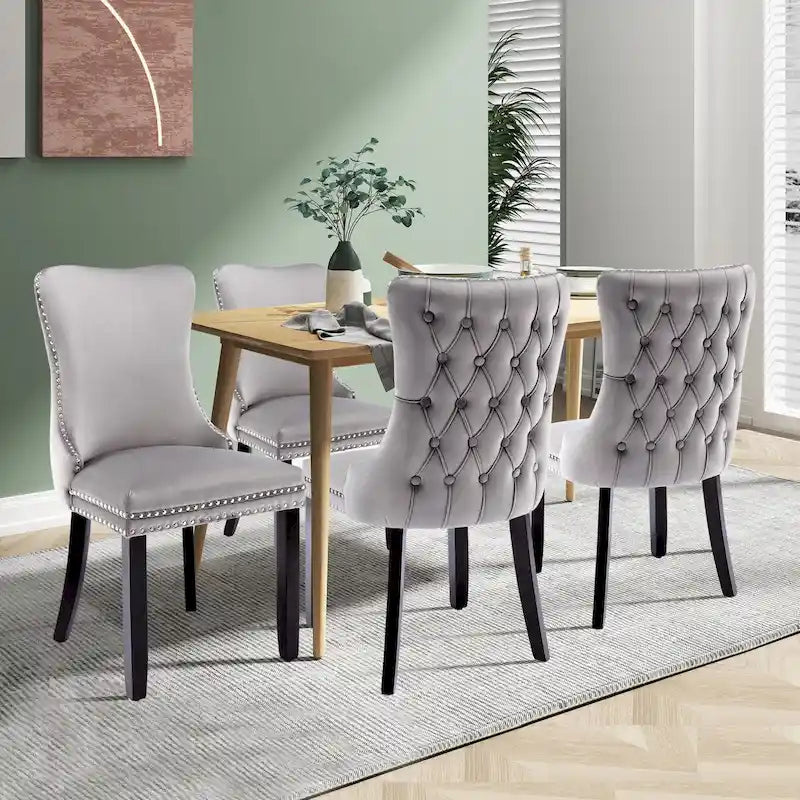 Velvet Upholstered Wingback Dining Chairs, Set of 2