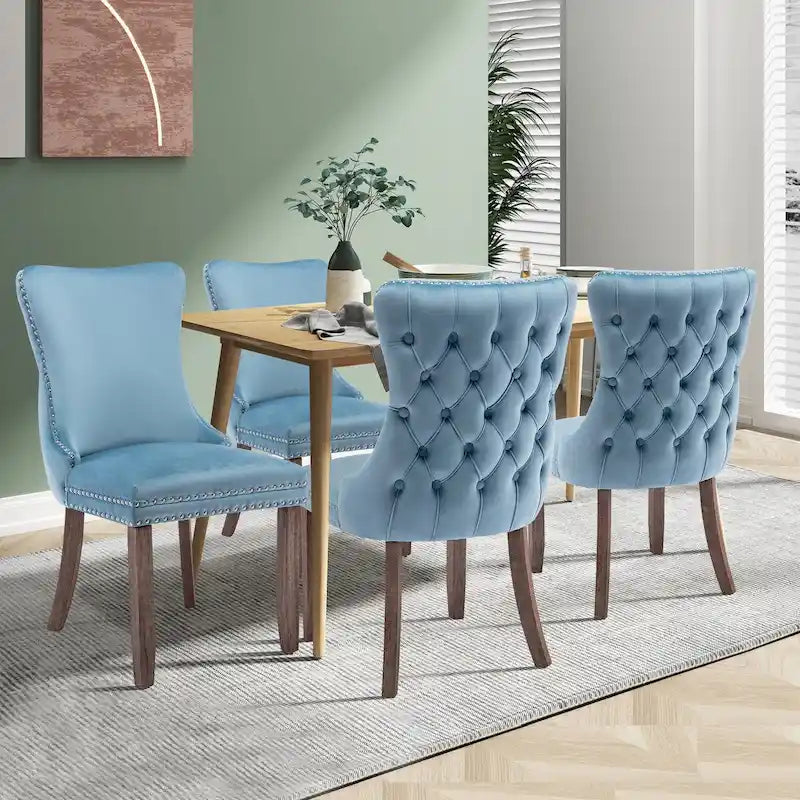 Velvet Upholstered Wingback Dining Chairs, Set of 2