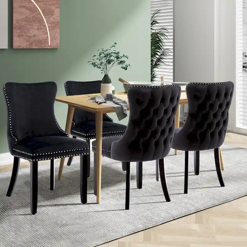 Velvet Upholstered Wingback Dining Chairs, Set of 2