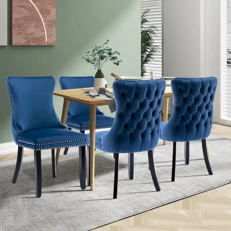Velvet Upholstered Wingback Dining Chairs, Set of 2