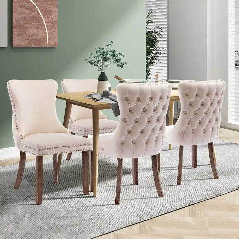 Velvet Upholstered Wingback Dining Chairs, Set of 2
