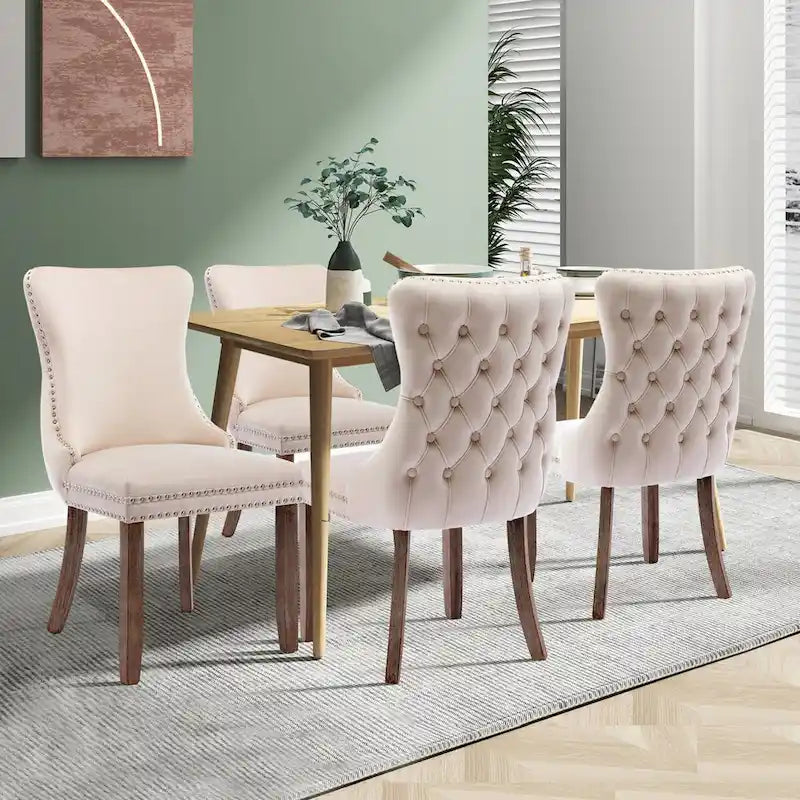 Velvet Upholstered Wingback Dining Chairs, Set of 2