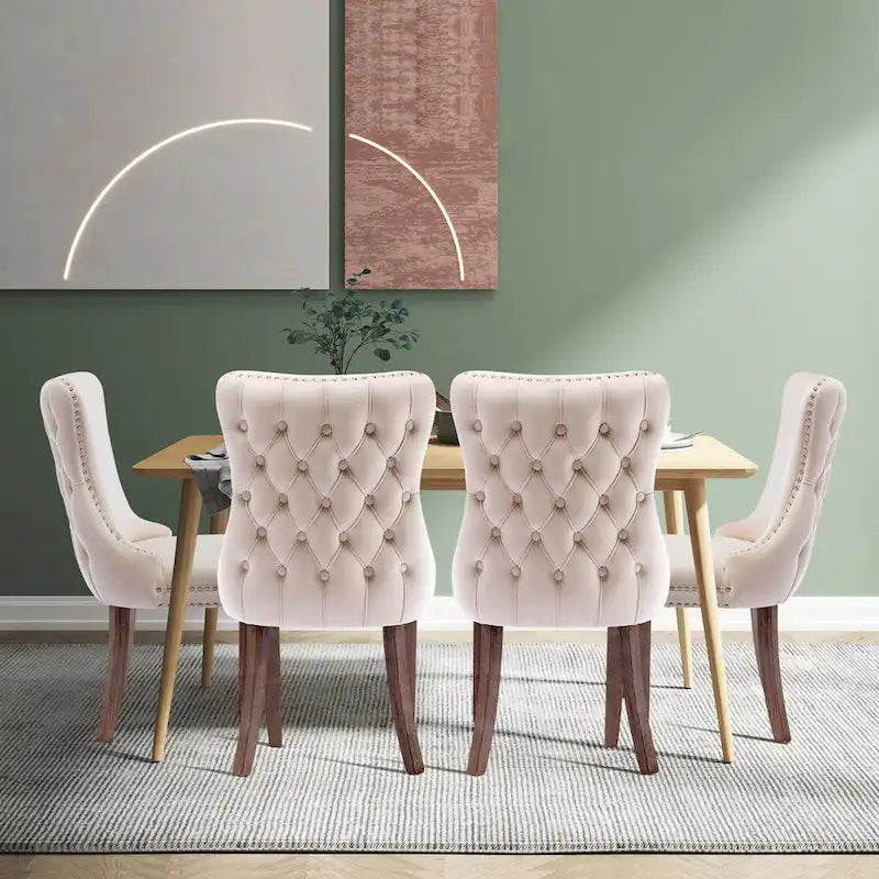 Velvet Upholstered Wingback Dining Chairs, Set of 2