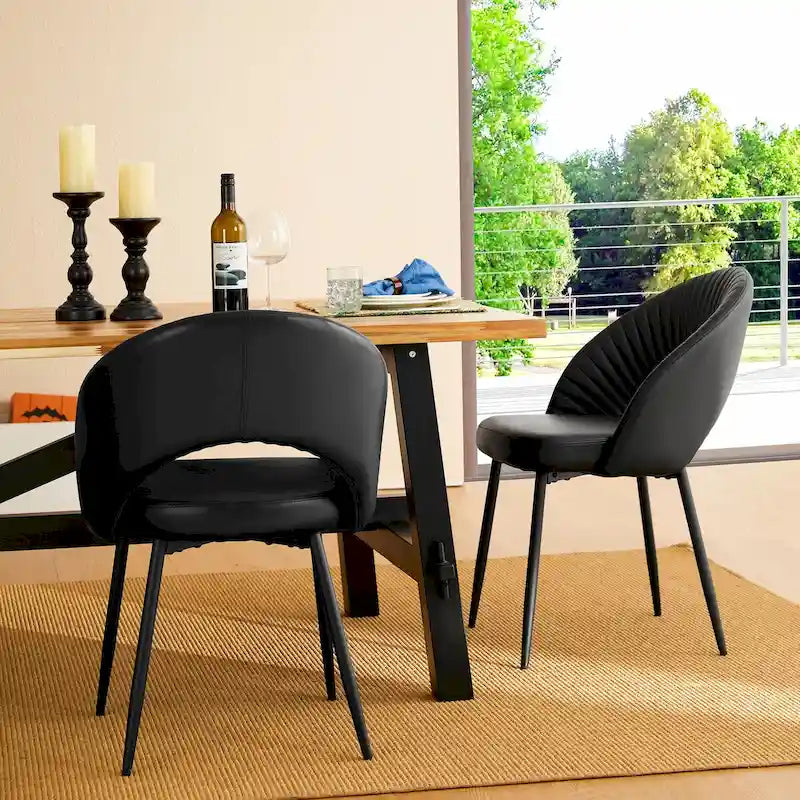 Mid-Century Modern Quilted PU Leather Dining Side Chair with Metal Legs, Set of 2