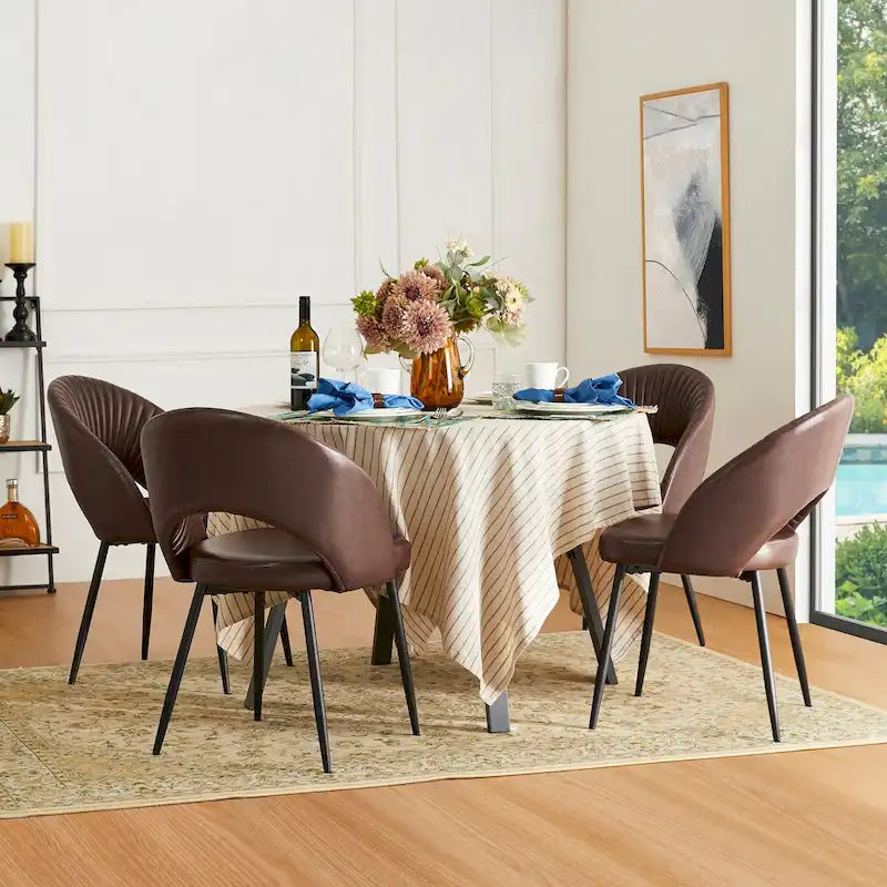 Mid-Century Modern Quilted PU Leather Dining Side Chair with Metal Legs, Set of 2