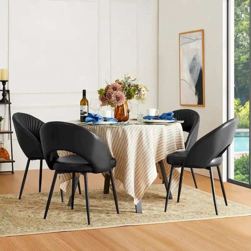 Mid-Century Modern Quilted PU Leather Dining Side Chair with Metal Legs, Set of 2