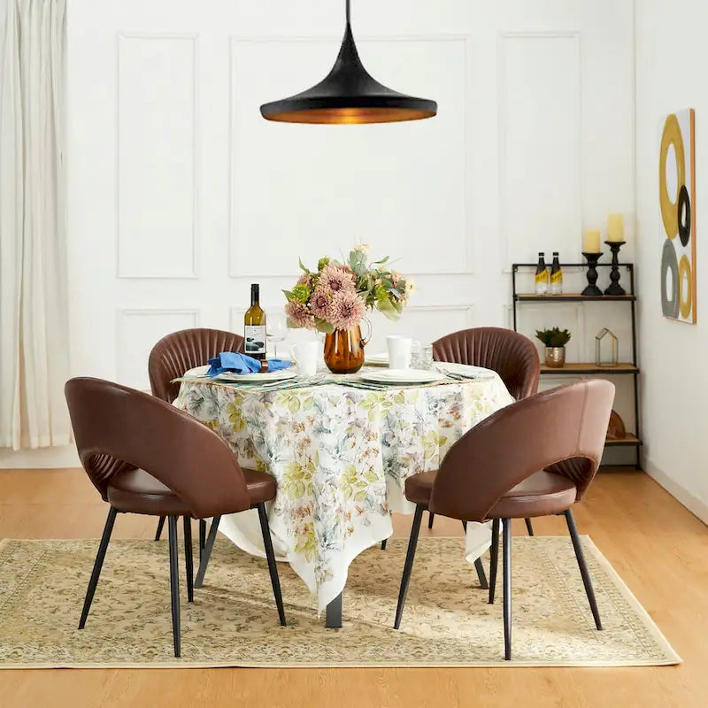 Mid-Century Modern Quilted PU Leather Dining Side Chair with Metal Legs, Set of 2